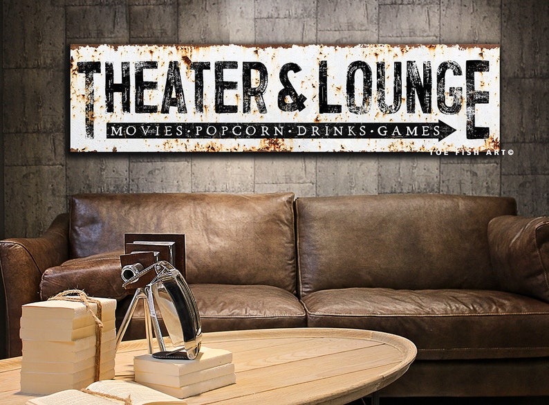 Modern Farmhouse Wall Decor Family Theater Sign Large Rustic Wall Art Industrial Vintage Signs Canvas Print Game Movie Room Home Theater Fun 