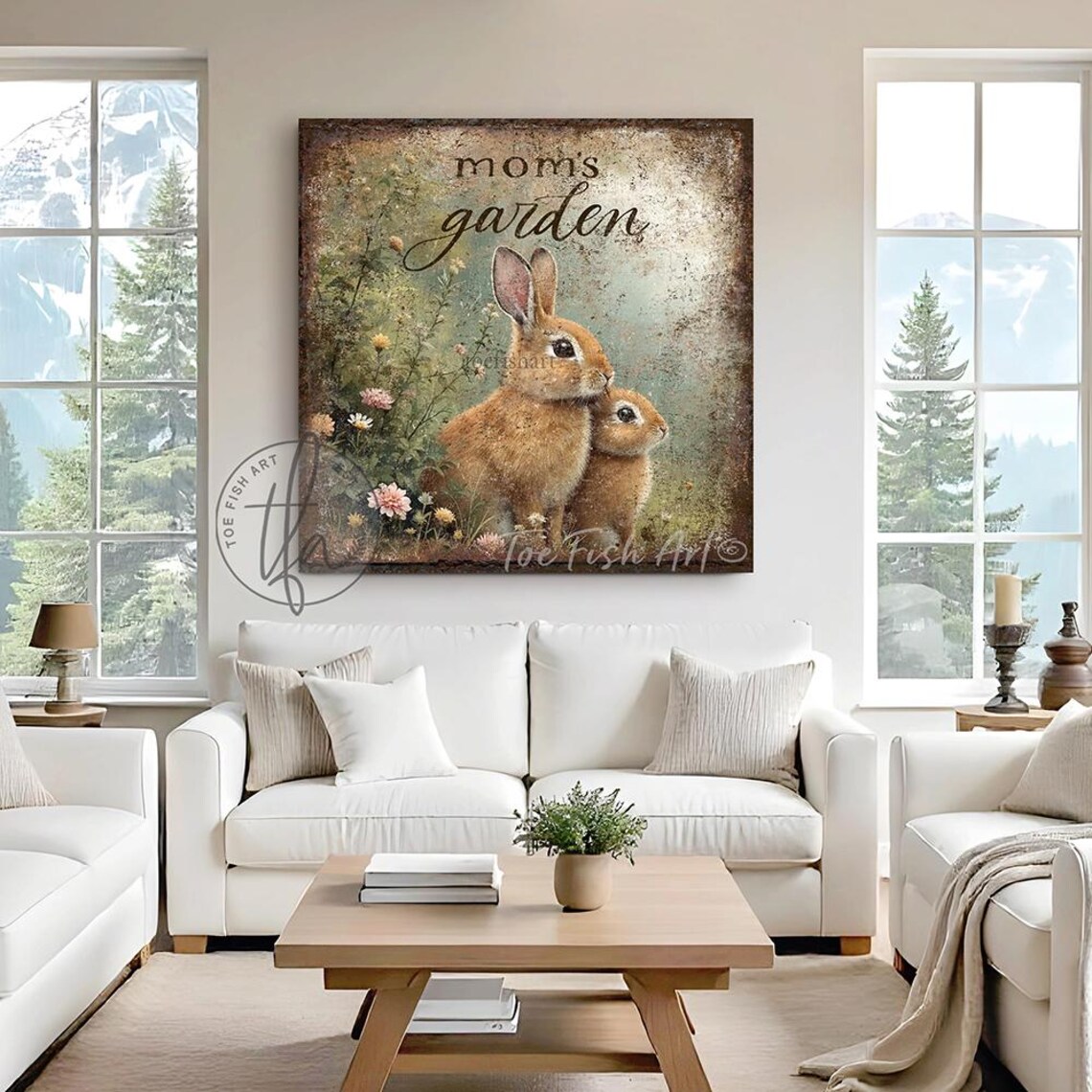 Vintage Bunny Sign Easter Decoration Rustic Spring Rabbit Wall Art ...