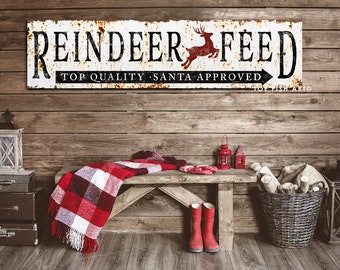 Reindeer Feed Sign Rustic Wall Decor Modern Farmhouse Primitive Holiday Signs Vintage Christmas Wall Art Holiday Canvas Print Chic Decor