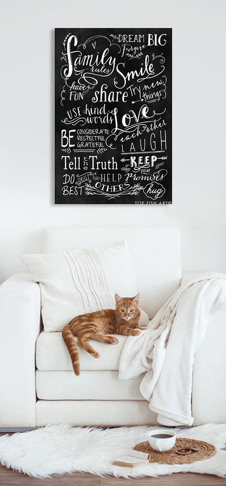 Chalkboard Family Rules Canvas Print Hand Lettered Farmhouse Etsy