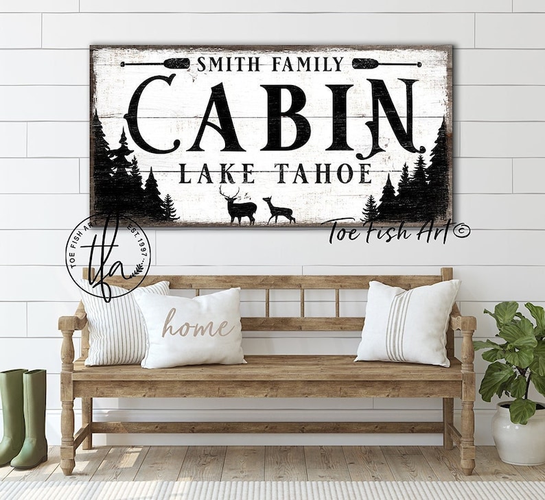 Custom Cabin Sign Modern Farmhouse Wall Decor Family Name | Etsy