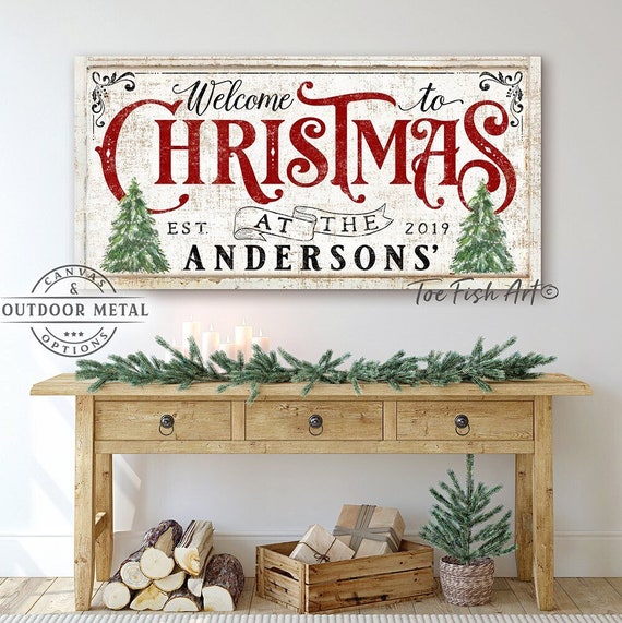 Rustic Christmas Sign Walking in a Winter Wonderland Modern Farmhouse Wall  Decor Vintage Holiday Wall Art Name Established Sign Large Print 