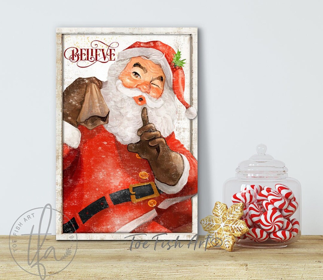Vintage Santa Sign Christmas Decor Holiday Wall Art Modern Farmhouse