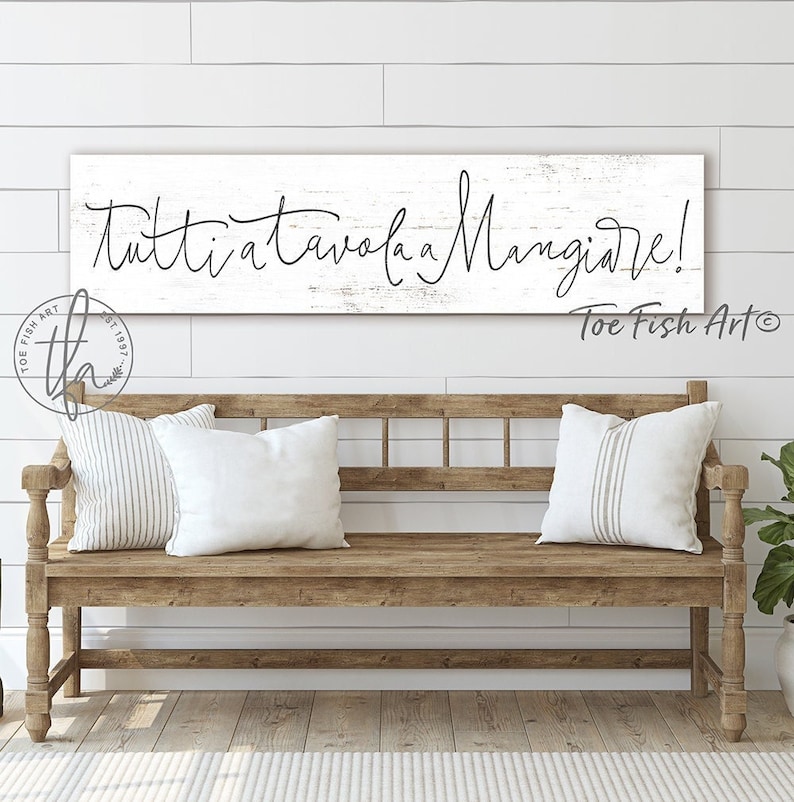 Tutti a Tavola a Mangiare Eat Sign Mangia Kitchen Sign Mangia Bene Italian Kitchen Rustic Canvas Print Dining room Modern Farmhouse Wall Art image 1