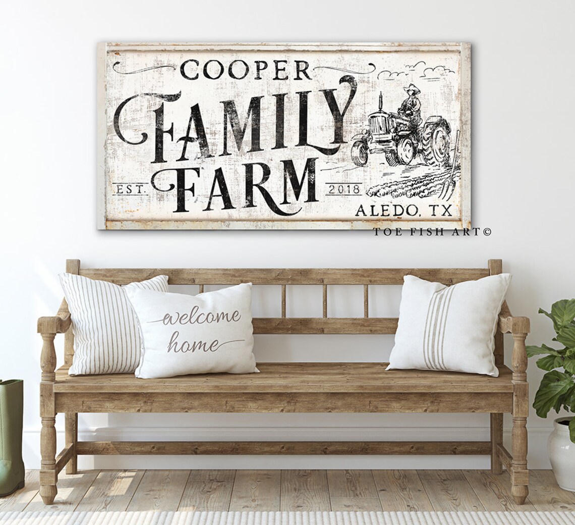 Custom Family Name Sign Modern Farmhouse Decor Vintage Rustic Wall Art ...