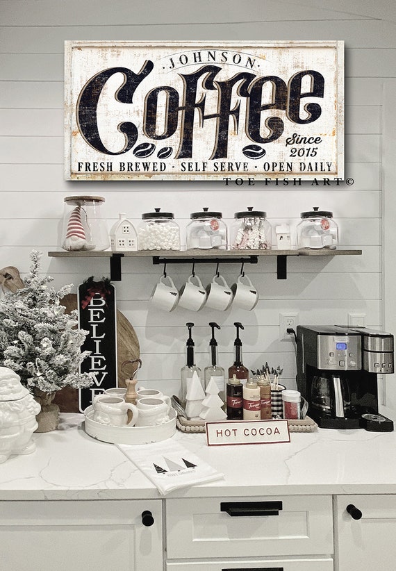 7 Pieces Coffee Bar Sign Hanging Wall Art, Coffee Sign Coffee and Bar Wall  Decor with Coffee Beans and Cups Sign for Cafe Kitchen Restaurant (Coffee