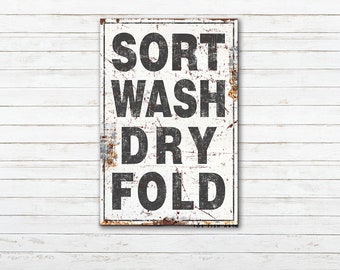 Laundry Sign Sort Wash Dry Fold Modern Farmhouse Wall Decor Laundry Room Utility Mudroom Entry Bathroom Garage Laundry Rules Canvas Print