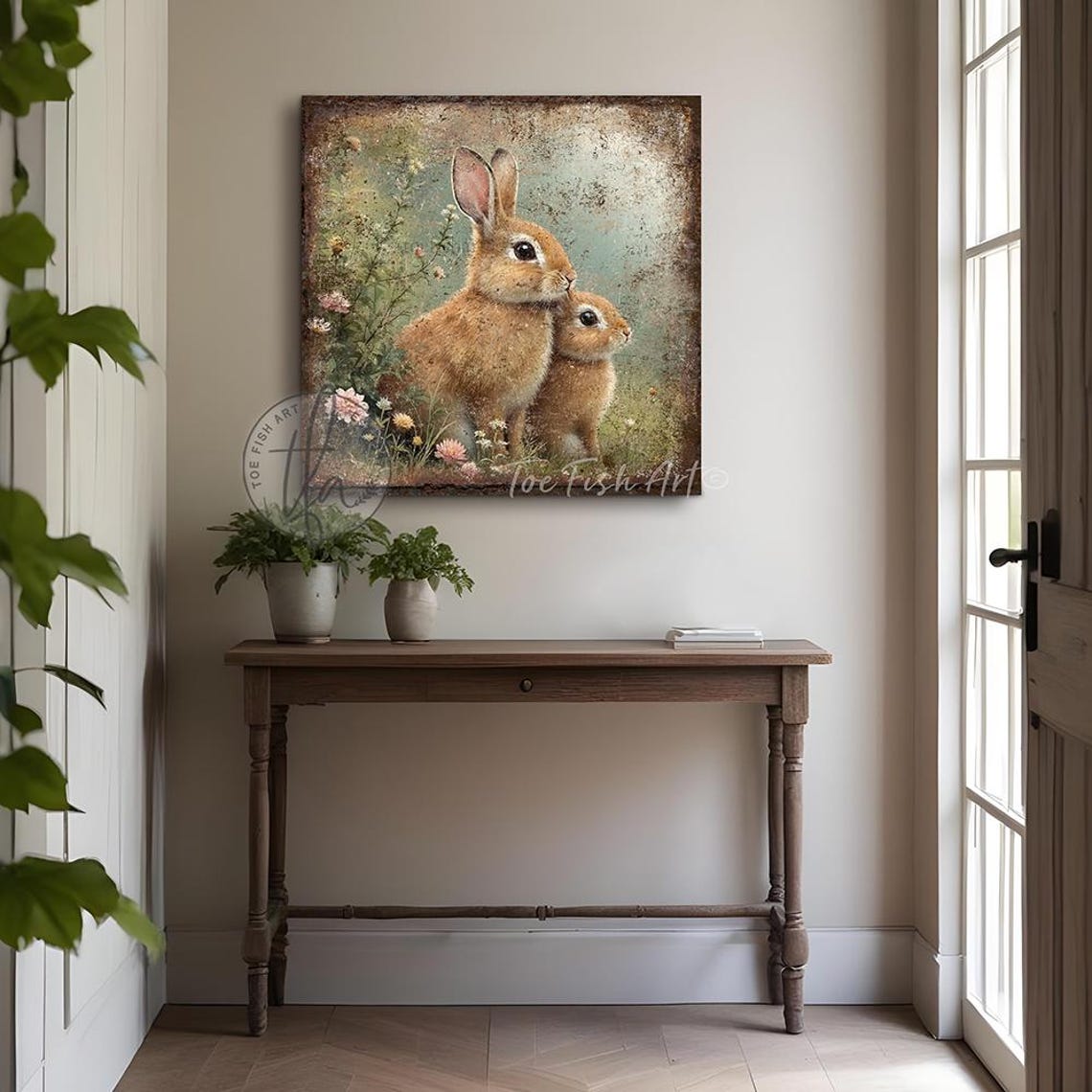 Vintage Bunny Sign Easter Decoration Rustic Spring Rabbit Wall Art ...