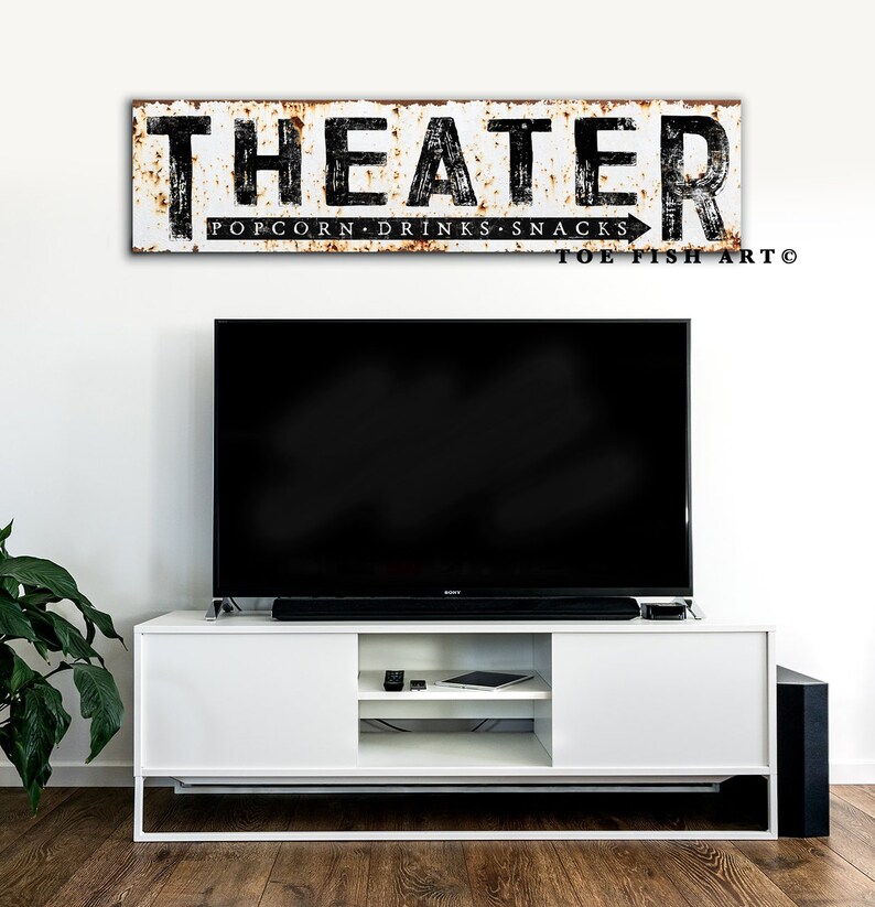 Modern Farmhouse Wall Decor Family Theater Sign Large Rustic Wall Art ...