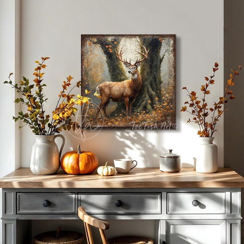 Vintage Deer Wall Art – Rustic Fall Sign, Modern Farmhouse Canvas Print ...