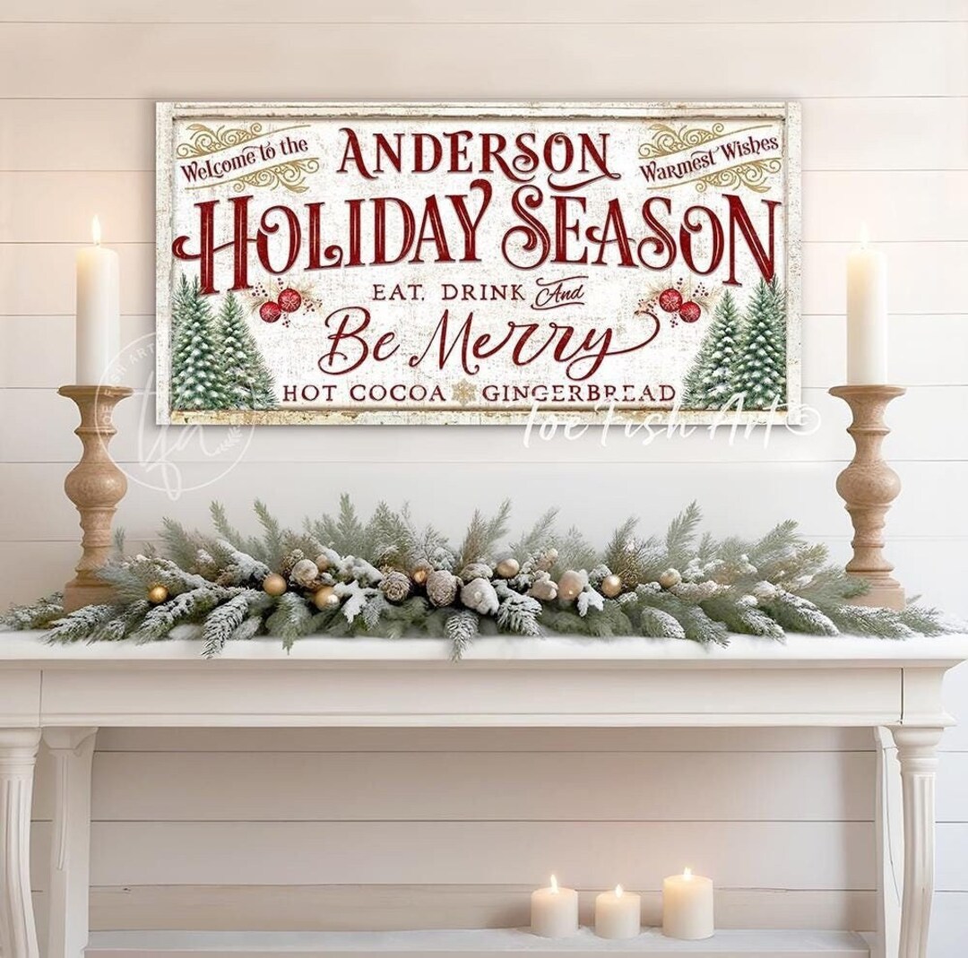 Vintage Christmas Sign Personalized Holiday Season Decor Modern ...