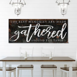 The Best Memories are Made Gathered Around the Table Modern Farmhouse Wall Decor Dining Room Wall Art Sign Kitchen Decor Large Canvas Print image 2