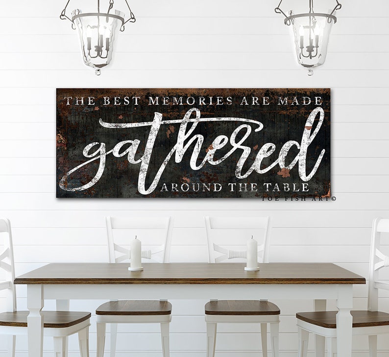 The Best Memories are Made Gathered Around the Table Modern Farmhouse Wall Decor Dining Room Wall Art Sign Kitchen Decor Large Canvas Print image 2