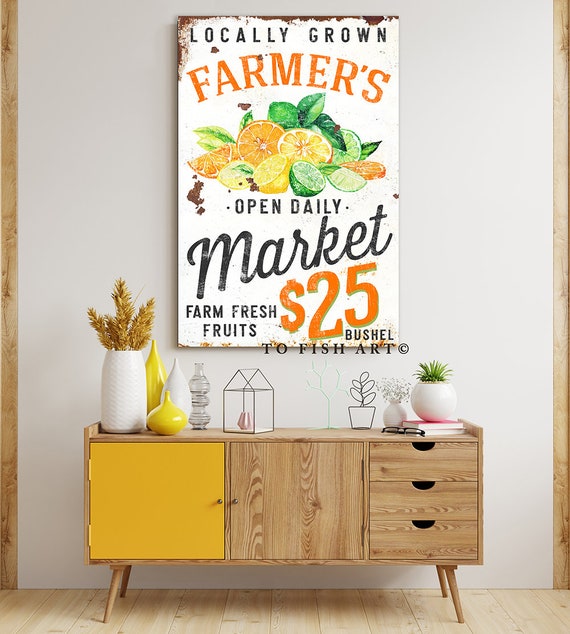 Hdadwy Targa in metallo con scritta Fresh Farm Peach Vintage Tin Poster in metallo decorazione da parete per la cucina del paese e la casa garage Decor 30,5 x 20,3 cm