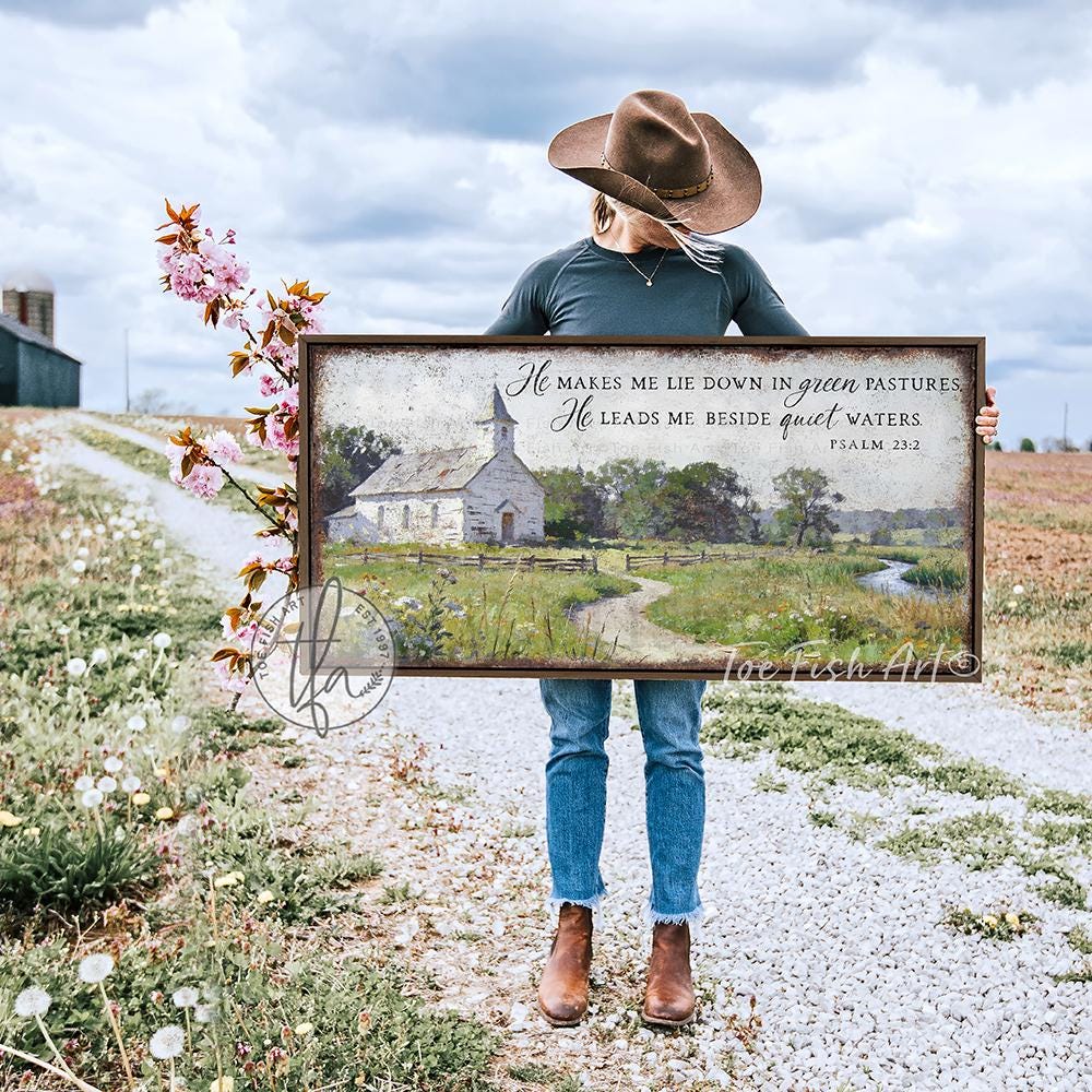 Rustic Background With Scripture Vintage Scripture Sign - Rustic Modern Farmhouse Wall Decor, Psalm 23:2 ...