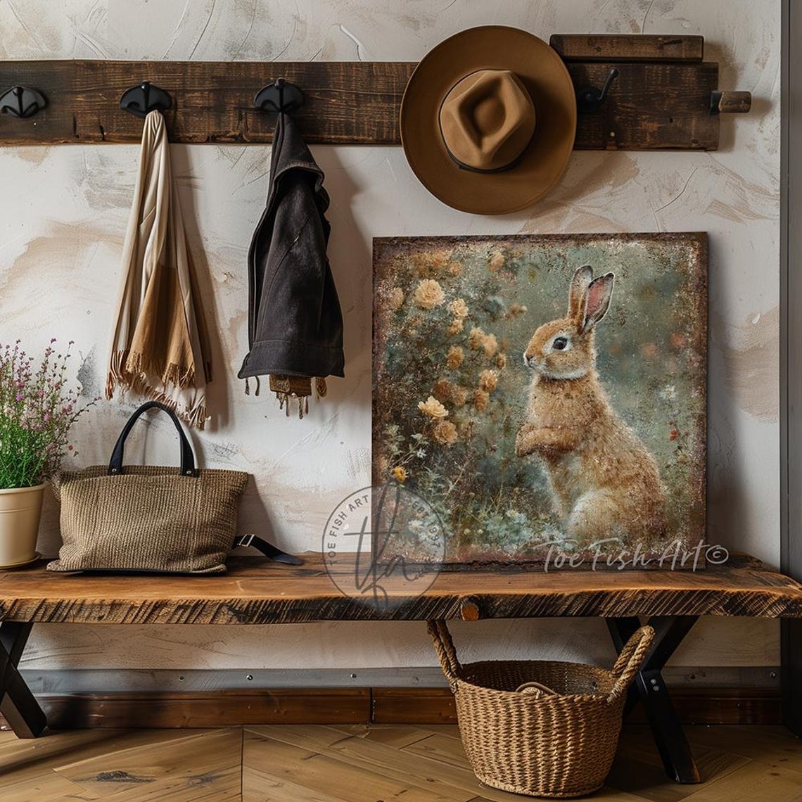 Vintage Bunny Sign Modern Farmhouse Wall Decor Rustic Easter Rabbit Art ...