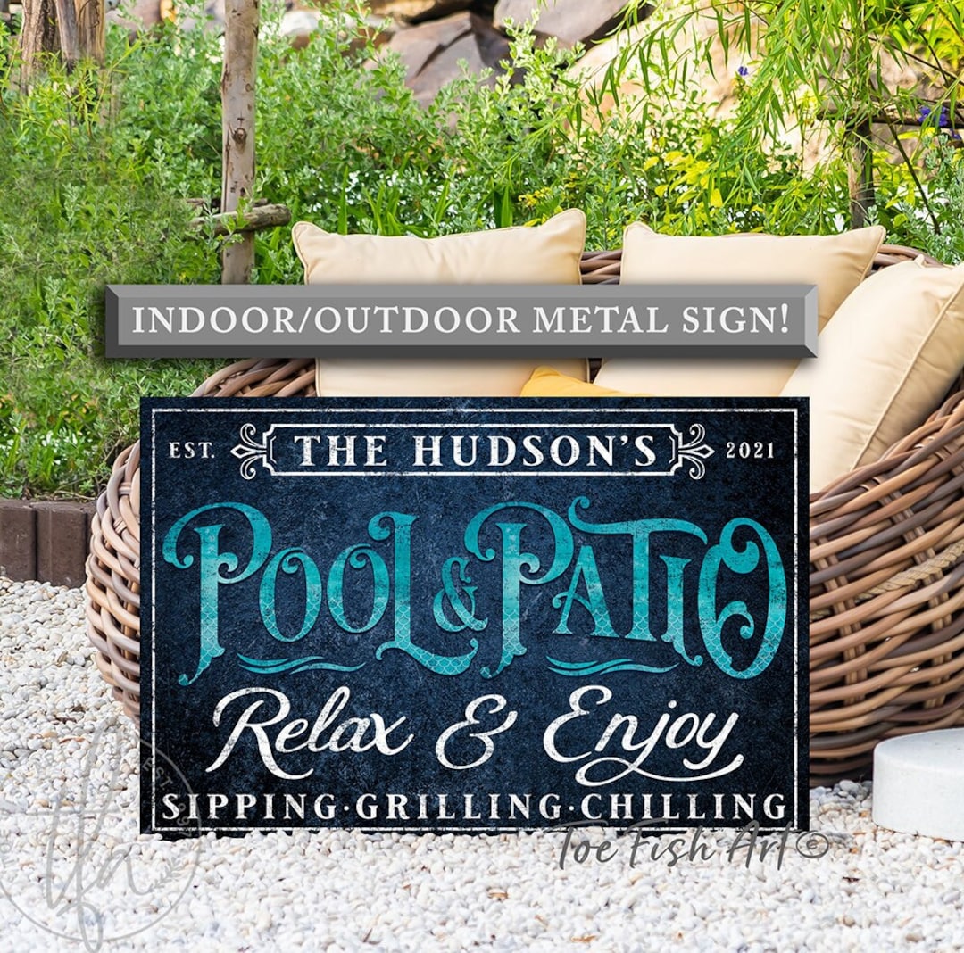 METAL SIGN Personalized Pool & Patio Sign Backyard Bar and Grill Lanai