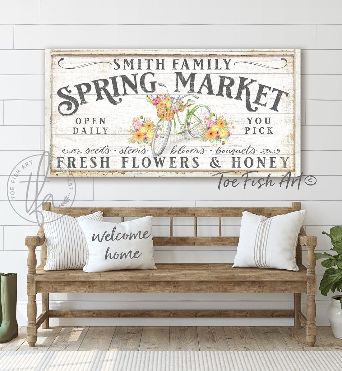 Spring Market Sign Fresh Flowers Bicycle Art Vintage Farmhouse Wall ...