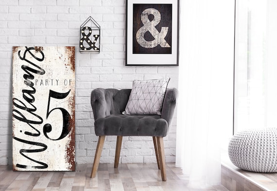 Family Party of Sign Rustic Farmhouse Personalized Number Sign Large Gallery Wall Art Modern Vintage Signage Industrial Wall Decor 3 4 5 6