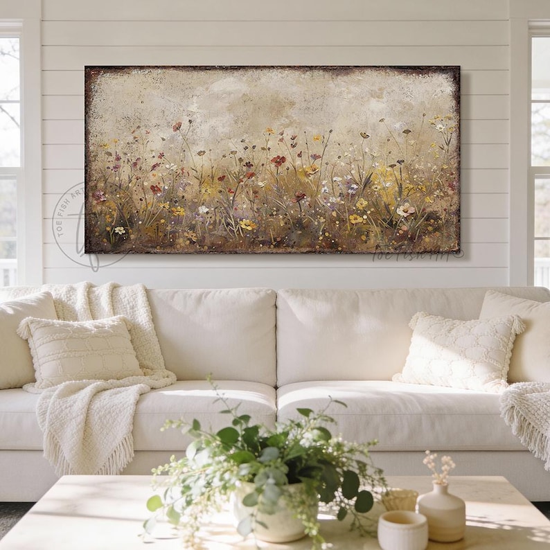 Wildflower Field Wall Art - Modern Farmhouse Wall Decor, Vintage ...
