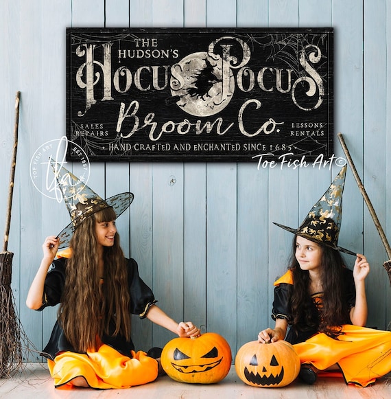 Hocus Pocus Sign Halloween Home Decor Name Sign Witch Flying Broom Full Moon Scary Rustic Fall Vintage Farmhouse Wall Decor Canvas Wall Art - Etsy Add a touch of magic to your home this Halloween with this charming Hocus Pocus sign featuring a witch flying on a broom under a full moon. Perfect for adding a spooky yet rustic vibe to your fall decor, this vintage farmhouse wall art is sure to delight both kids and adults alike. Available on Etsy, this unique piece is a must-have for any Halloween enthusiast looking to spruce up their space with some bewitching charm.