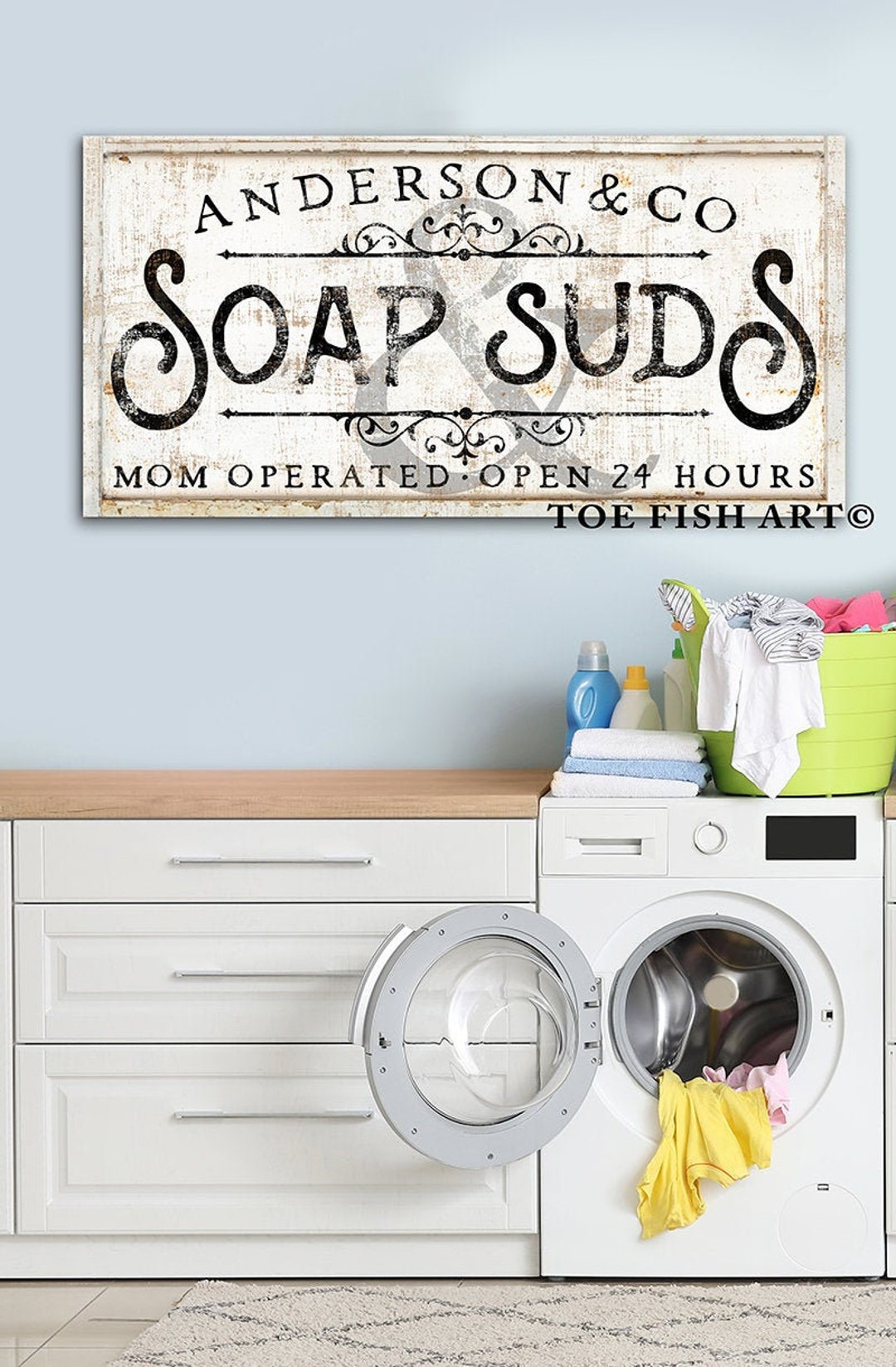 Soap & Suds Laundry Bath Sign Modern Farmhouse Wall Decor Wash Room