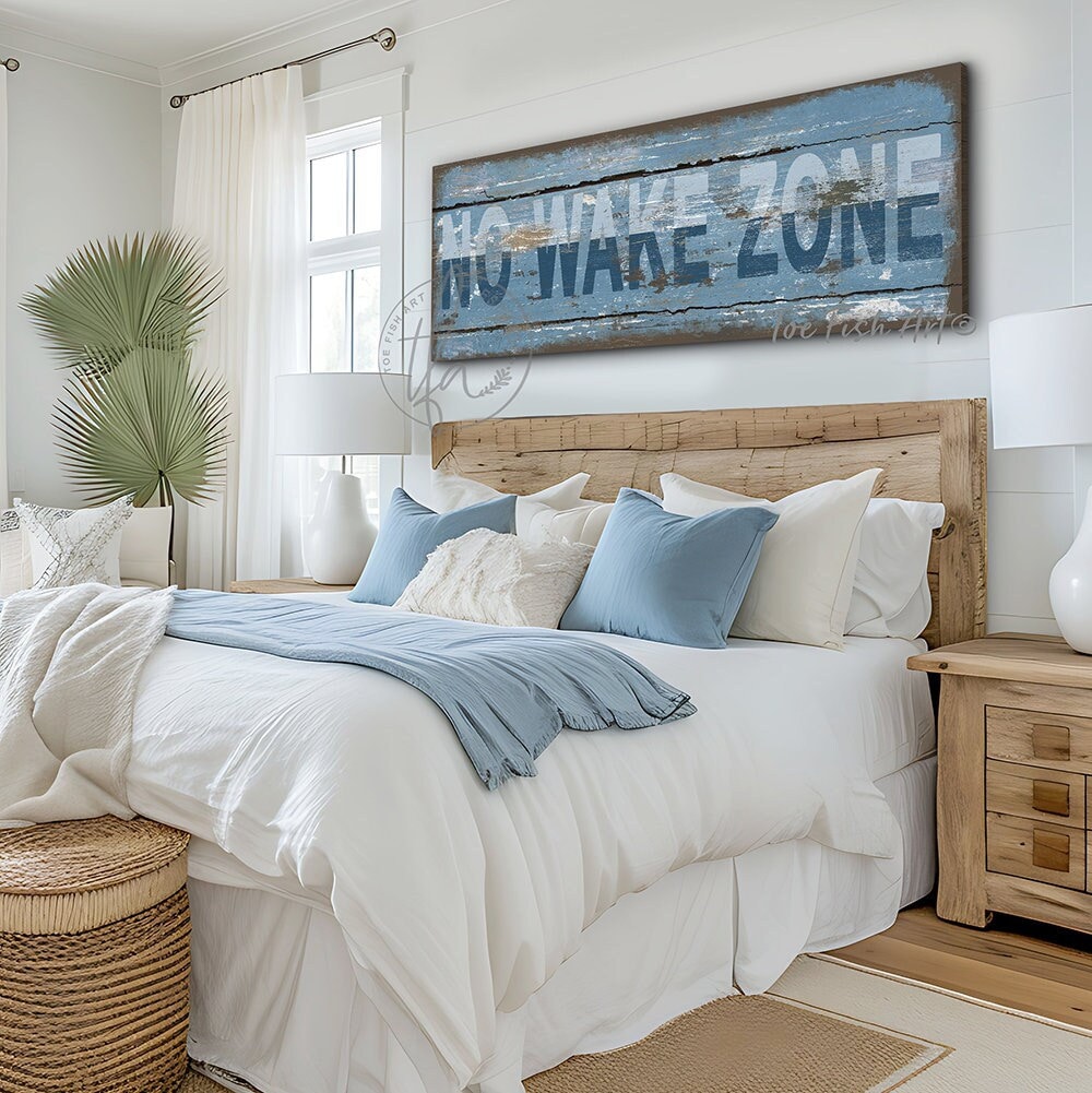 No Wake Zone Sign Rustic Lake House Art Large Coastal Modern Farmhouse Wall Decor Lake House Summer Cottage Beach Bedroom Art Canvas Print