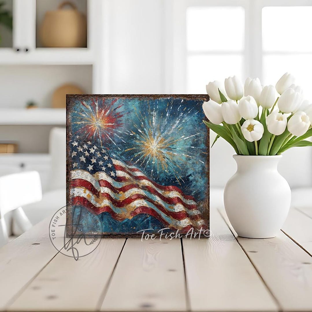 Vintage 4th of July Sign Modern Farmhouse Wall Decor Rustic Flag Art ...