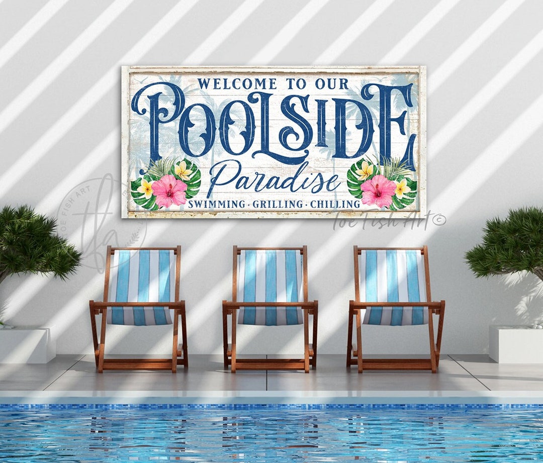 Custom Pool Sign Pool & Patio Tropical Wall Art Personalized Name Pool