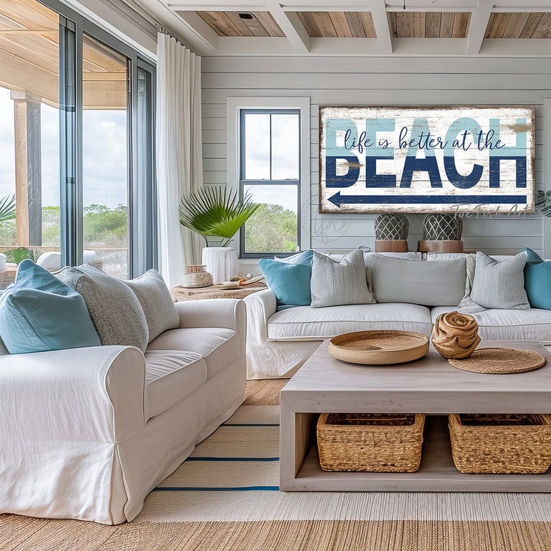 Personalized Beach House Sign Coastal Wall Decor Nautical Art Pool & Patio Life is better at the Beach Rustic Canvas or Outdoor Metal Print image 4