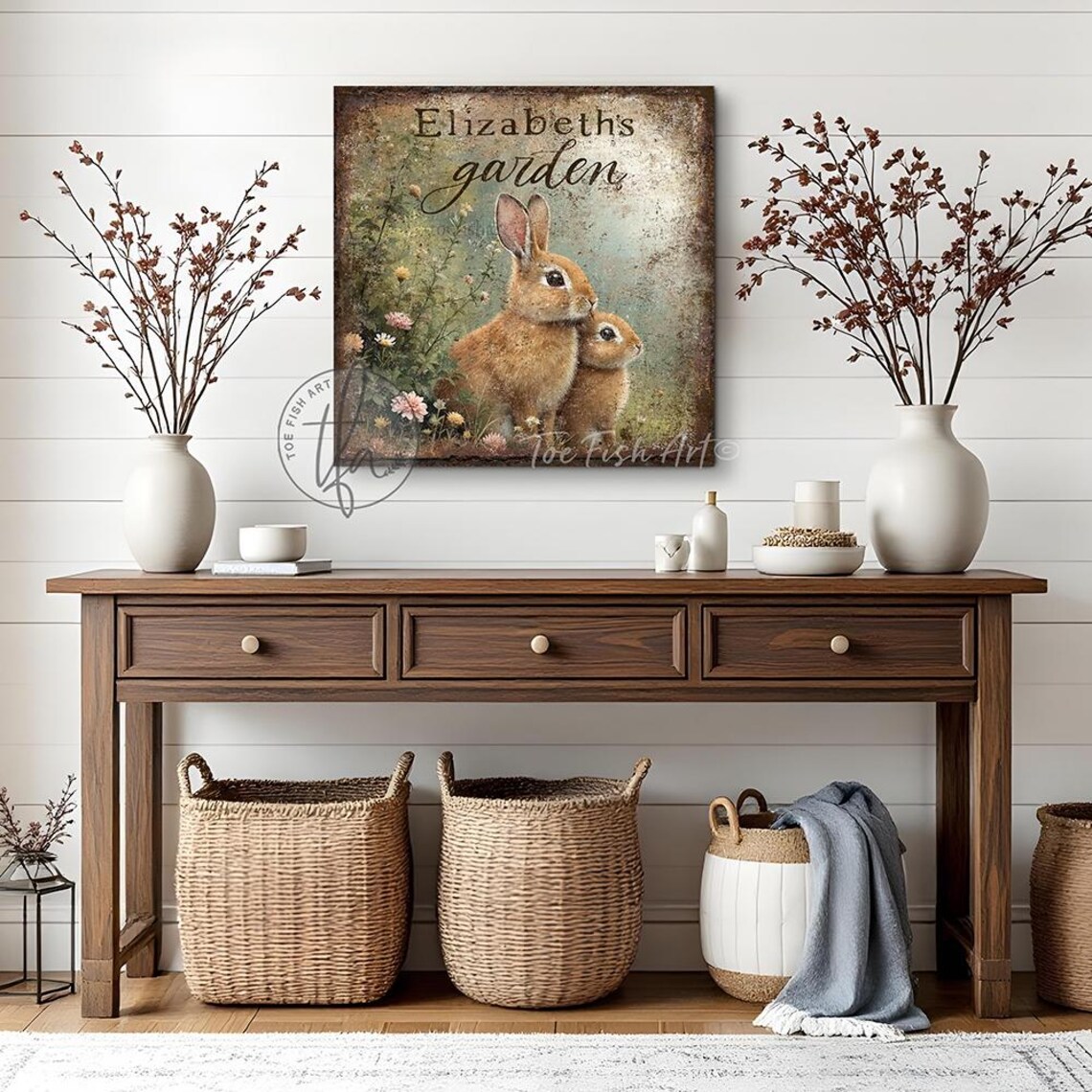 Vintage Bunny Sign Easter Decoration Rustic Spring Rabbit Wall Art ...