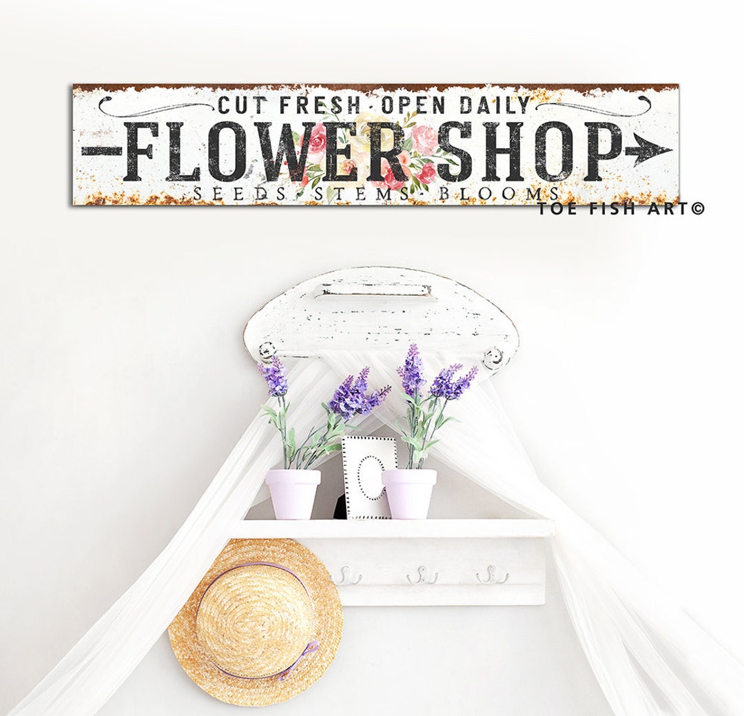 Fresh Flower Market Sign Vintage Farmhouse Wall Decor Rustic