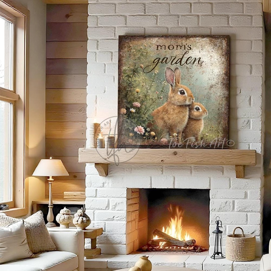 Vintage Bunny Sign Easter Decoration Rustic Spring Rabbit Wall Art ...