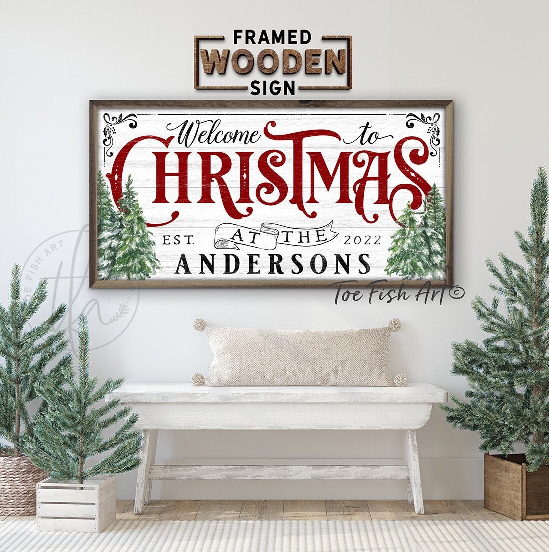 WOOD SIGN Christmas Decor Framed Shiplap Sign Personalized Custom