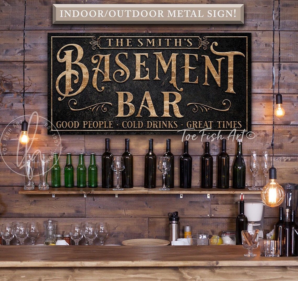 METAL SIGN Personalized Basement Bar Sign Custom Family Name - Etsy