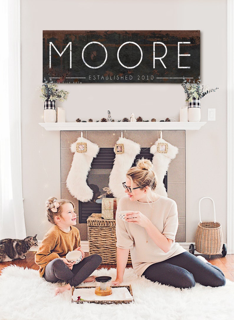 Family Name Sign Last Name Established Signs Gift for Her Modern Farmhouse Personalized Last Name Sign Modern Name Sign Rustic Canvas Print image 3