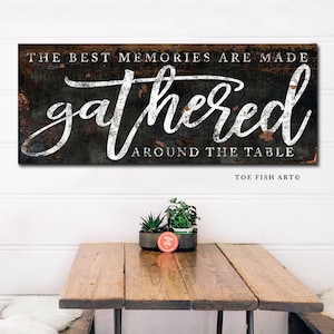 The Best Memories are Made Gathered Around the Table Modern Farmhouse Wall Decor Dining Room Wall Art Sign Kitchen Decor Large Canvas Print image 4