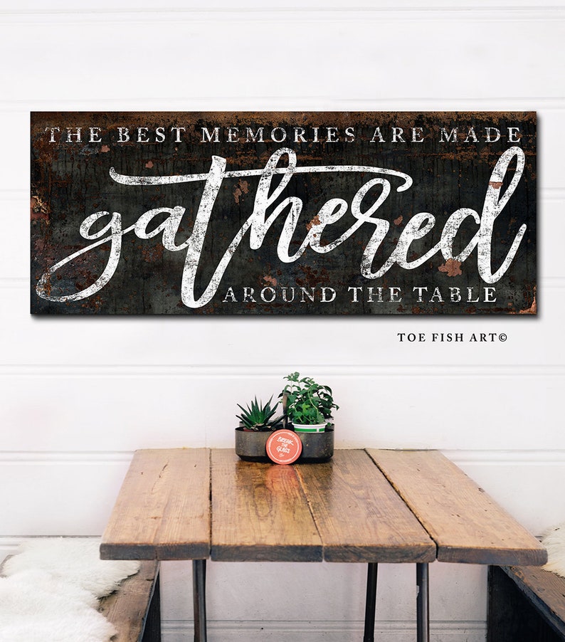 The Best Memories are Made Gathered Around the Table Modern Farmhouse Wall Decor Dining Room Wall Art Sign Kitchen Decor Large Canvas Print image 4