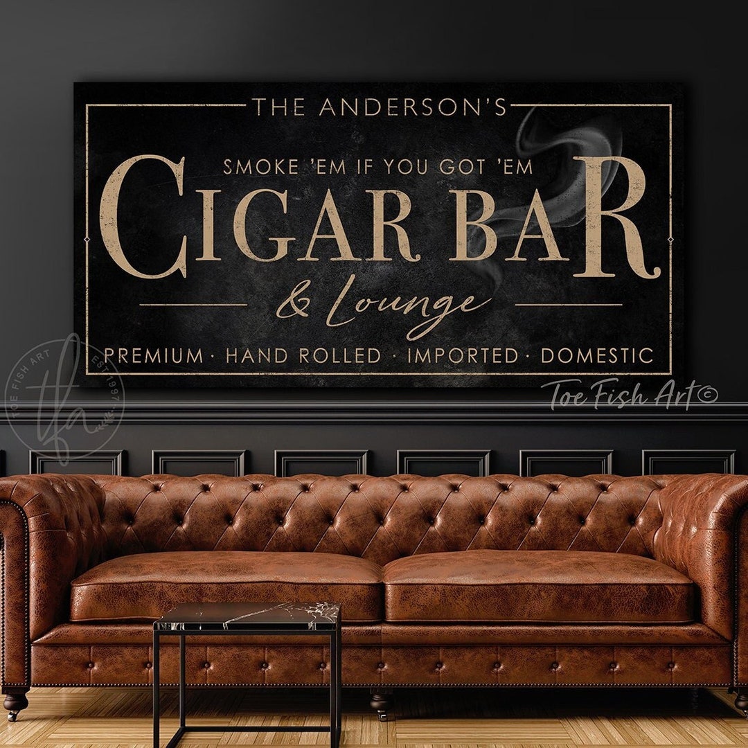 Cigar Bar Sign Man Cave Personalized Family Wall Art Lounge Bar Custom Rustic Modern Farmhouse