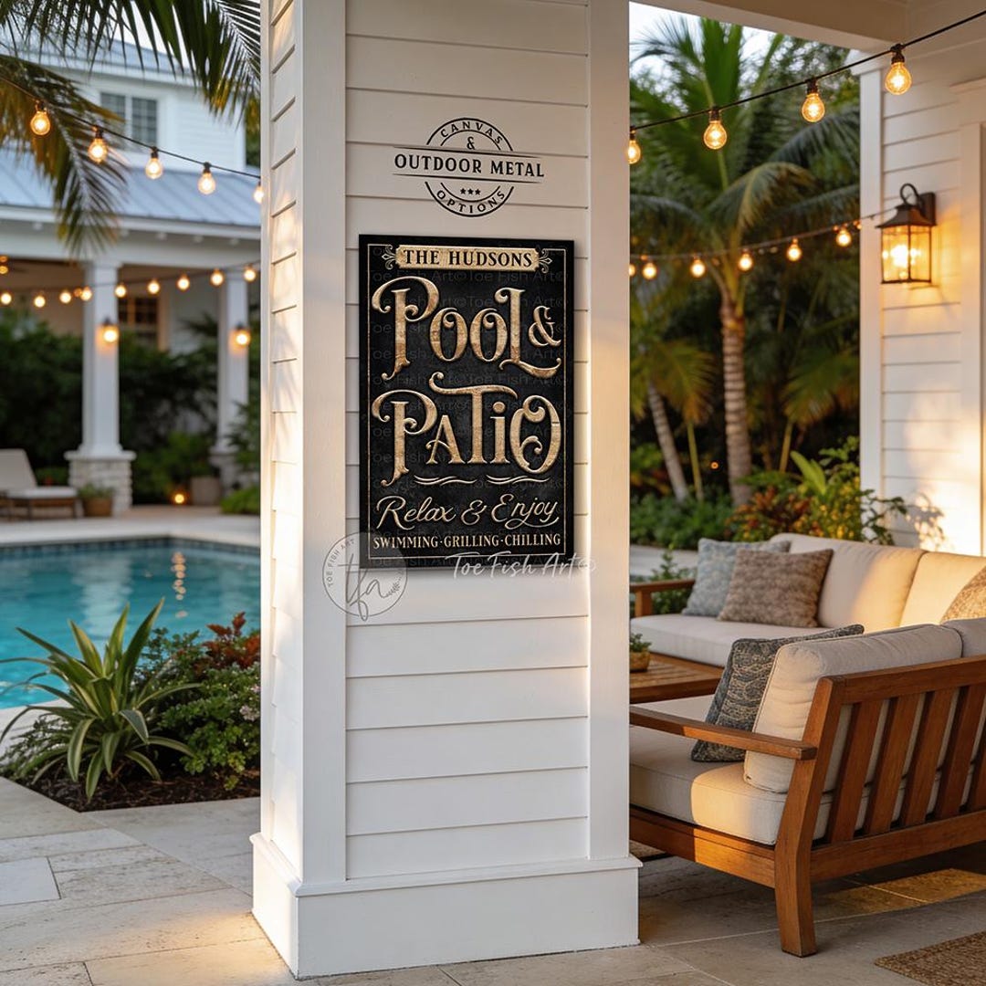 Personalized Pool and Patio Sign - Custom Family Name Canvas or Outdoor ...