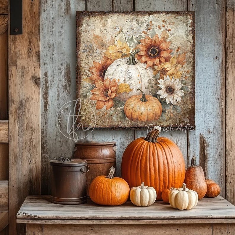 Pumpkin Patch Fall Autumn Sign – Vintage Rustic Floral Wall Art ...