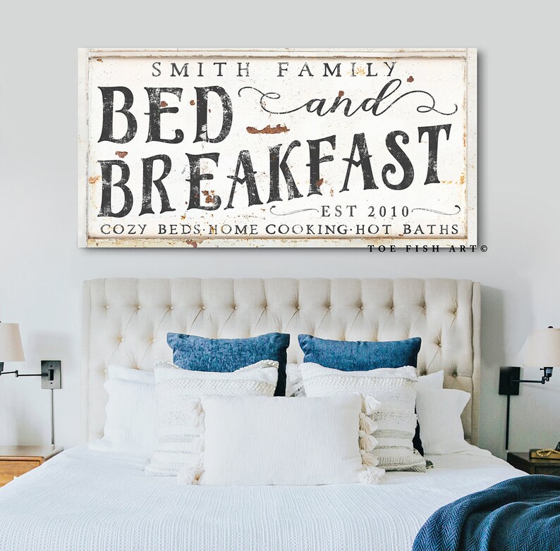 Bed And Breakfast Sign Modern Farmhouse Wall Decor Custom Family Name Established Sign Personalized Guest Bedroom Signs Vintage Canvas Print Home Living Home Decor Delage Com Br