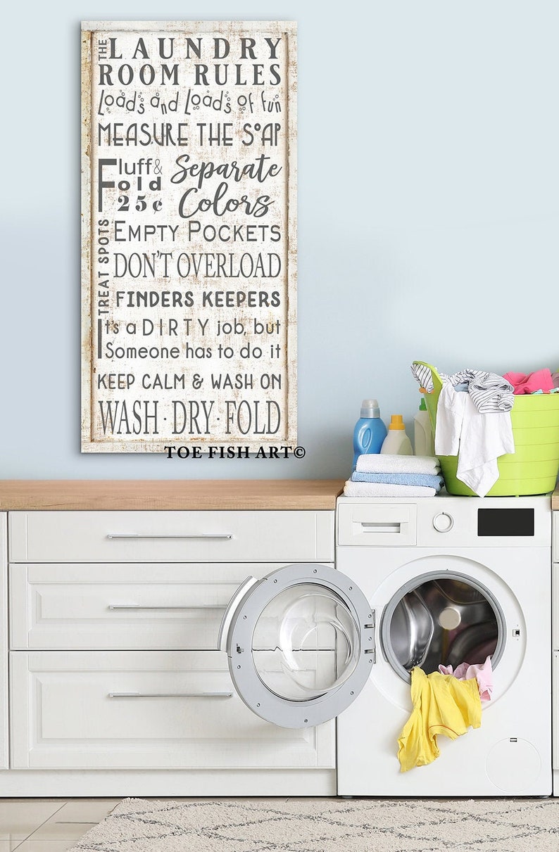 Laundry Room Rules Sign Best Modern Farmhouse Wall Decor Vintage Sign Wash Dry Fold Family Rules Laundromat Hanging Home Style Canvas Print Bild 1