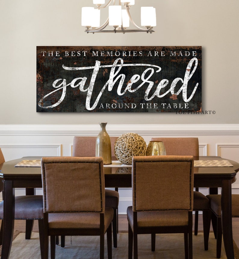 The Best Memories are Made Gathered Around the Table Modern Farmhouse Wall Decor Dining Room Wall Art Sign Kitchen Decor Large Canvas Print image 1