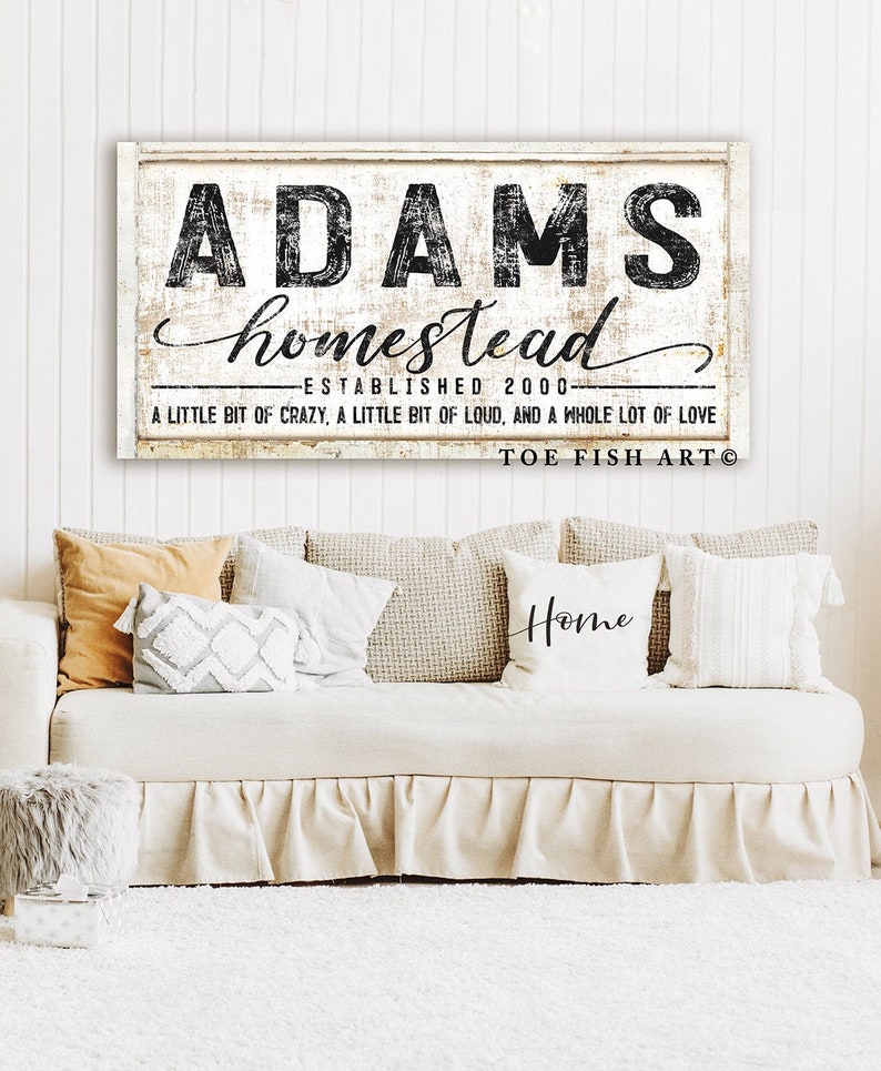 Family A Little Bit Of Crazy Sign Family Last Name Established Sign Modern Farmhouse Home Decor Personalized Signs Rustic Large Canvas Print