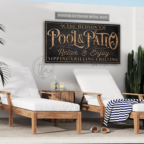 Custom Pool and Patio Sign With Family Name Outside Wall Sign Etsy