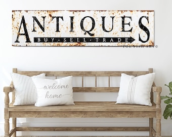 Modern Farmhouse Decor Antiques Sign Farm Sign Large Rustic Wall Decor Buy Sell Trade Signs Company Industrial Vintage Wall Art Canvas Print