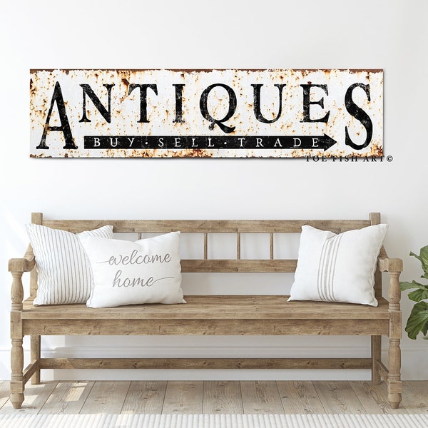Modern Farmhouse Decor Antiques Sign Farm Sign Large Rustic Wall Decor Buy Sell Trade Signs Company Industrial Vintage Wall Art Canvas Print