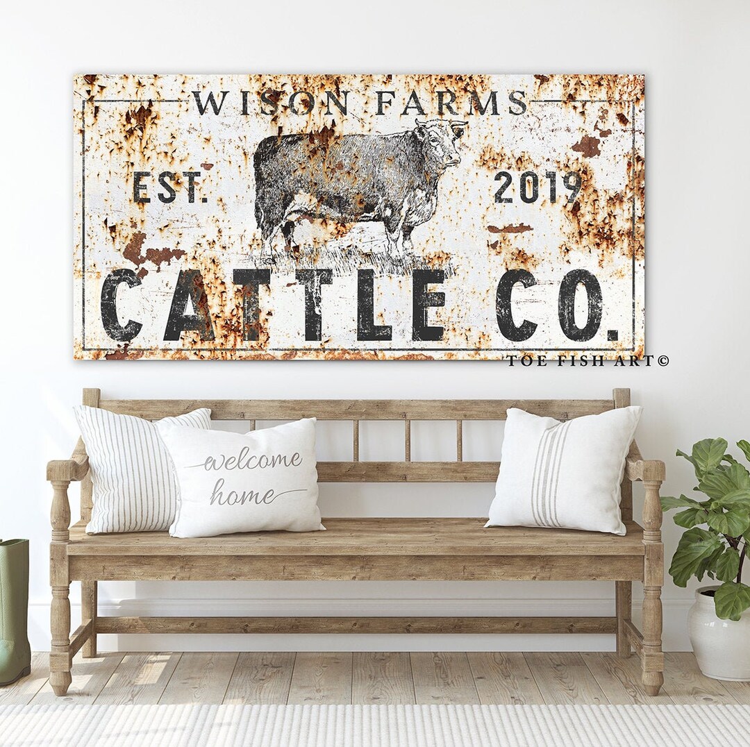 Modern Farmhouse Wall Decor Cattle Company Last Name Established Family ...