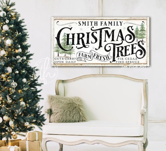 Family Christmas Tree Farm Sign, Custom Christmas Decor, Vintage